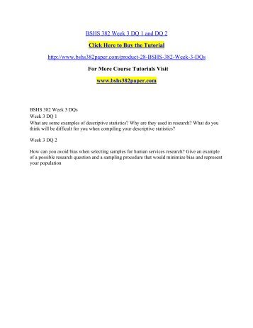 BSHS 382 Week 3 DQ 1 and DQ 2/ bshs382paperdotcom 