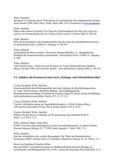 Gesamtbibliographie - Prof. Manfred Wilke