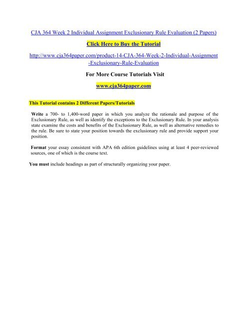 CJA 364 Week 2 Individual Assignment Exclusionary / cja364paperdotcom 