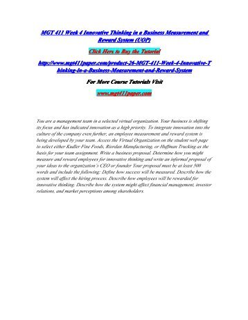 MGT 411 Week 4 Innovative Thinking in a Business Measurement and Reward System (UOP)/MGT411paperdotcom
