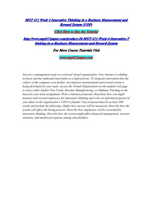 MGT 411 Week 4 Innovative Thinking in a Business Measurement and Reward System &#40;UOP&#41;/MGT411paperdotcom