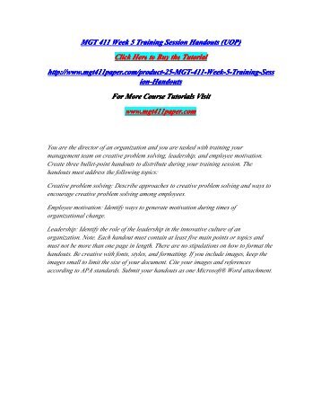 MGT 411 Week 5 Training Session Handouts (UOP)/MGT411paperdotcom