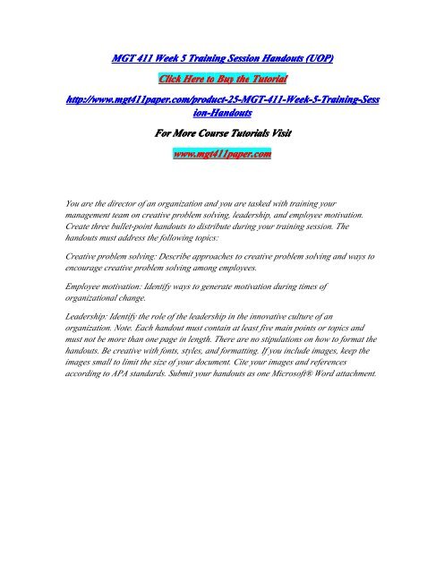 MGT 411 Week 5 Training Session Handouts (UOP)/MGT411paperdotcom