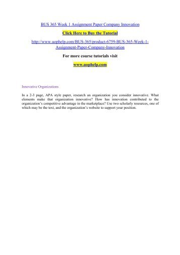 BUS 365 Week 1 Assignment Paper Company Innovation/uophelp