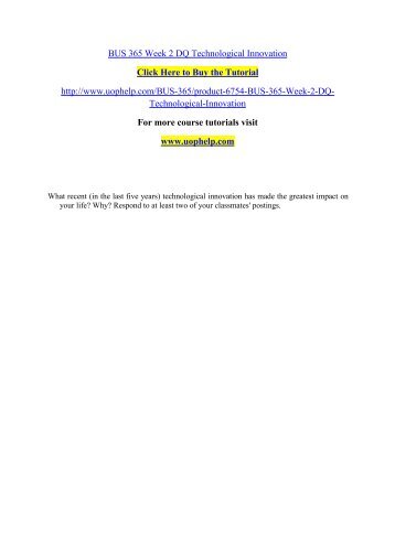 BUS 365 Week 2 DQ Technological Innovation/uophelp