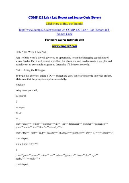 COMP 122 Lab 4 Lab Report and Source Code (Devry) / comp122dotcom