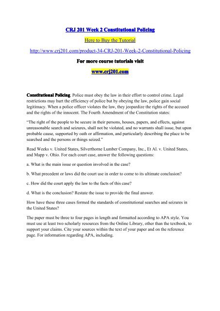 CRJ 201 Week 2 Constitutional Policing / crj201dotcom