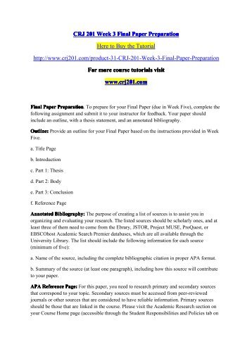 CRJ 201 Week 3 Final Paper Preparation / crj201dotcom