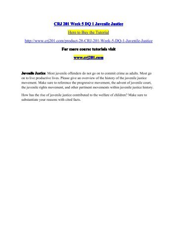 CRJ 201 Week 5 DQ 1 Juvenile Justice / crj201dotcom
