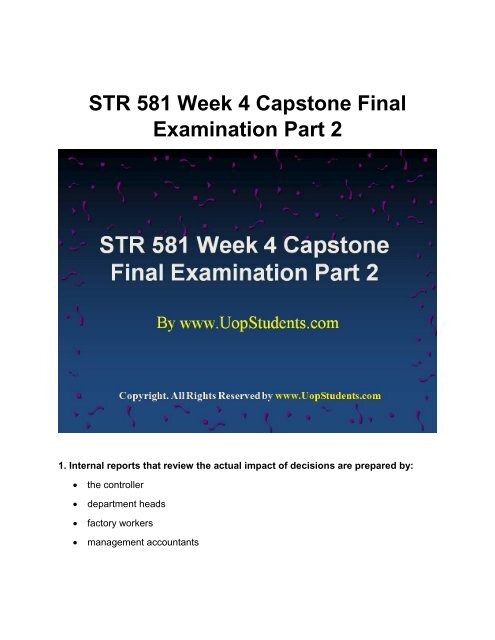 STR 581 Week 4 Capstone Final Examination Part 2 UOP Students