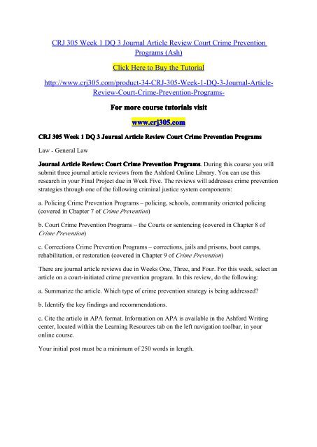 CRJ 305 Week 1 DQ 3 Journal Article Review Court Crime Prevention Programs (Ash) / crj305dotcom