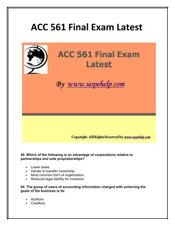 ACC 561 Final Exam Latest Course Tutorials UOP eHelp 