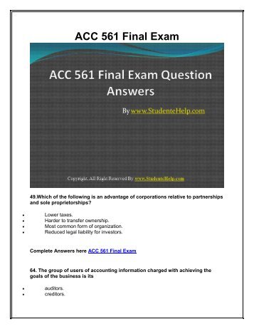 ACC 561 Final Exam Latest UOP Study Materials