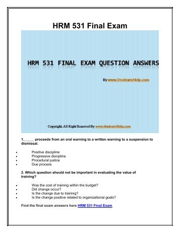 HRM 531 Final Exam Latest UOP Course Assignments