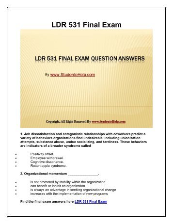 LDR 531 Final Exam Latest University of Phoenix Final Exam Study Guide