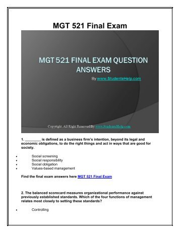 MGT 521 Final Exam Latest University of Phoenix