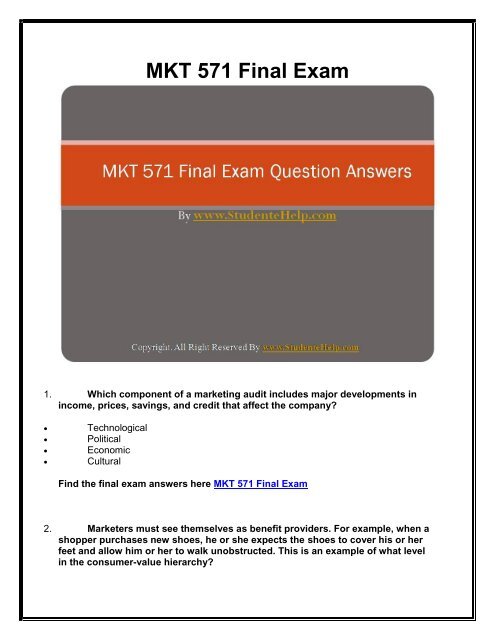 MKT 571 Final Exam Latest UOP Tutorials