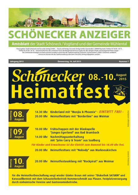 Amtsblatt der Stadt Schöneck / Vogtland und der Gemeinde Mühlental