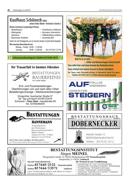 Amtsblatt der Stadt Schöneck / Vogtland und der Gemeinde Mühlental