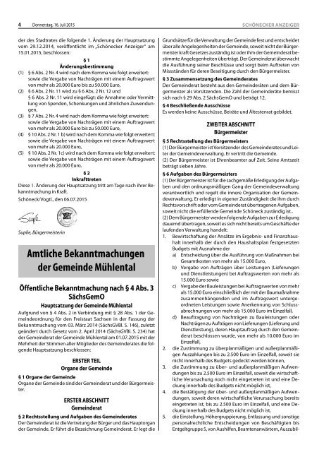 Amtsblatt der Stadt Schöneck / Vogtland und der Gemeinde Mühlental