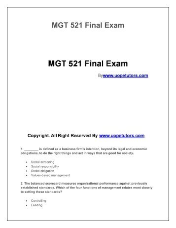 MGT 521 Final Exam Latest UOP Complete Class Assignments