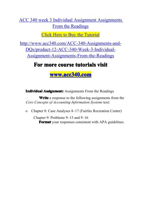 ACC 340 week 3 Individual Assignment Assignments -acc340dotcom