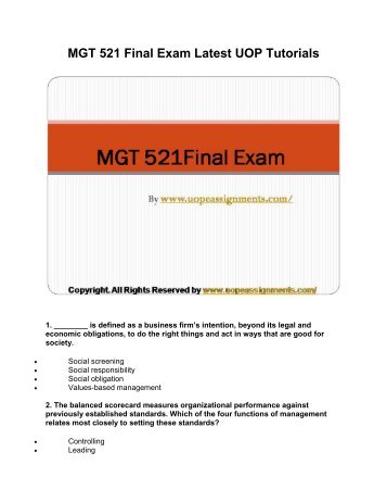 MGT 521 Final Exam Latest UOP Tutorials