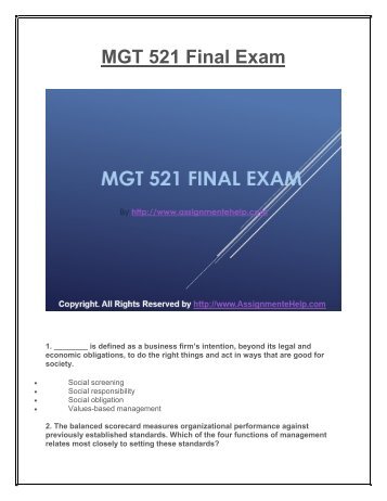 MGT 521 Final Exam UOP Complete Course Assignment eHelp