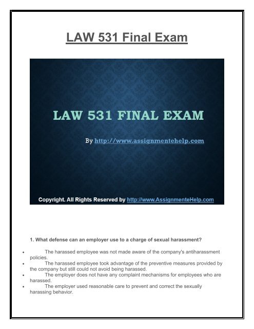 LAW 531 Final Exam UOP Complete Course Assignment eHelp