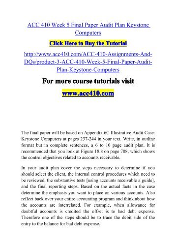 ACC 410 Week 5 Final Paper Audit Plan Keystone-acc410dotcom