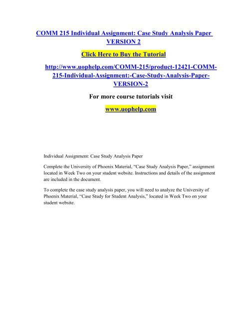 COMM 215 Individual Assignment Case Study Analysis Paper VERSION 2