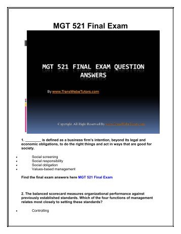 MGT 521 Final Exam Latest UOP Complete Course Tutorials