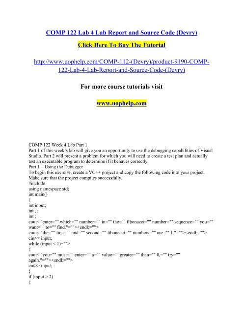 COMP 122 Lab 4 Lab Report and Source Code