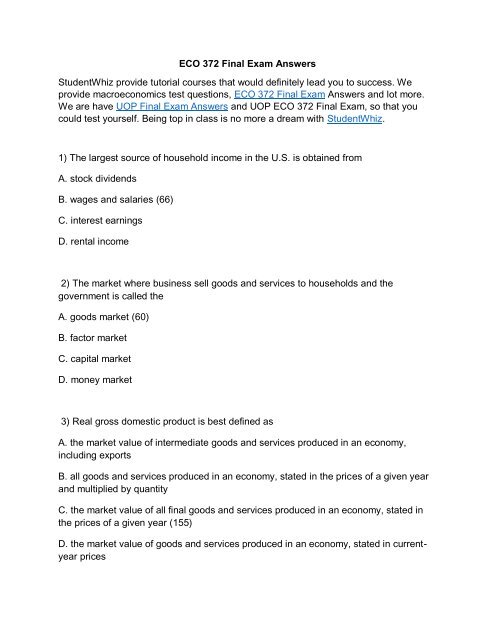 ECO 372 Final Exam Assignment UOP Complete Course