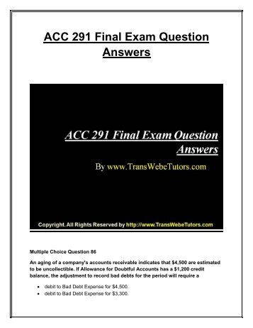 ACC 291 Final Exam Question Answers