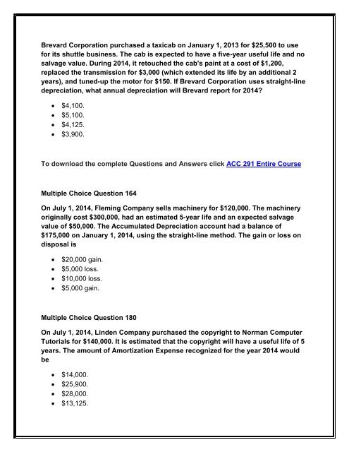 ACC 291 Final Exam Question Answers