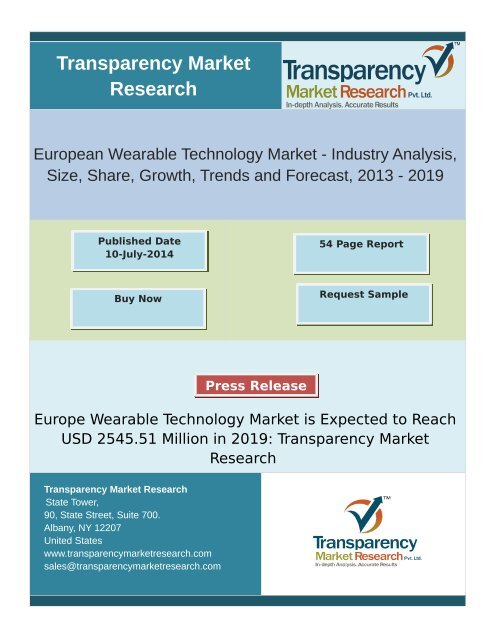 European Wearable Technology Market: Germany and UK to Push Market at 42.1% CAGR during 2013-2019