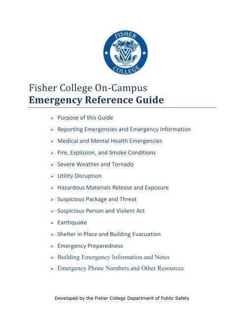 Fisher College On-Campus Emergency Reference Guide