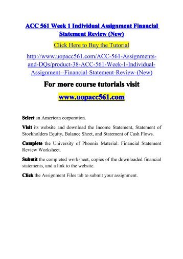 ACC 561 Week 1 Individual Assignment Financial -uopacc561dotcom