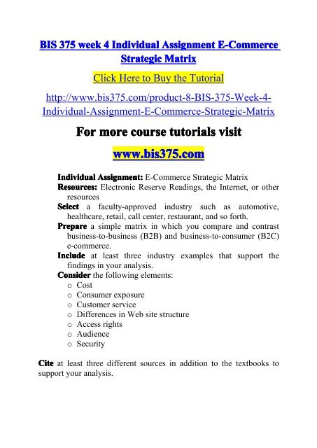 BIS 375 week 4 Individual Assignment E-Commerce-bis375dotcom