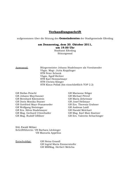 Gemeinderatsprotokoll vom 20.10.2011 (287 KB) - .PDF - Eferding