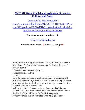 individual organizational structure paper Mgt 230 week 4 individual assignment organizational structures paper individual assignment organizational structure paper write a 1,050- to. individual organizational structure paper Mgt 230 week 4 individual assignment organizational structures paper individual assignment organizational structure paper write a 1,050- to.