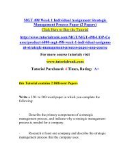 MGT 498 Week 1 Individual Assignment Strategic Management Process Paper (2 Papers)/Tutorialrank