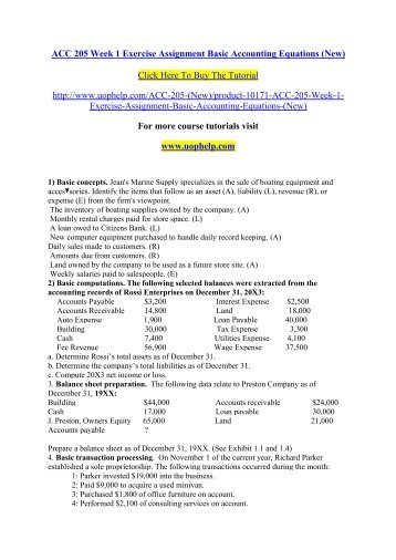 ACC 205 Week 1 Exercise Assignment Basic/ UOPHELP