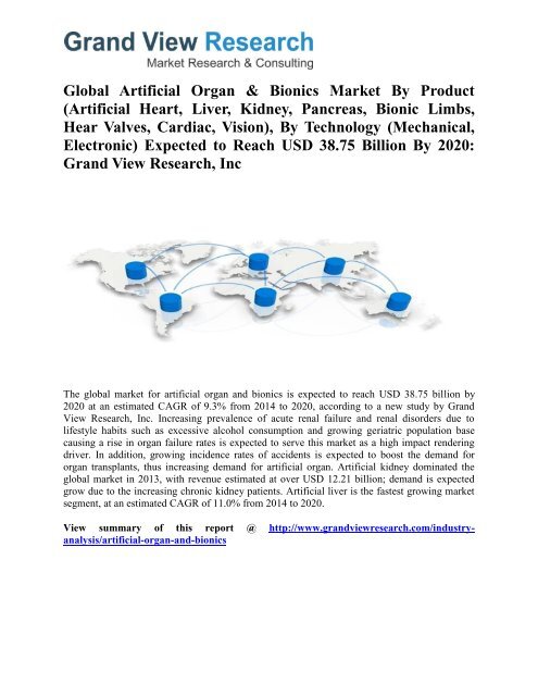 Artificial Organ & Bionics Market Growth, Industry Trends To 2020 by Grand View Research, Inc. 