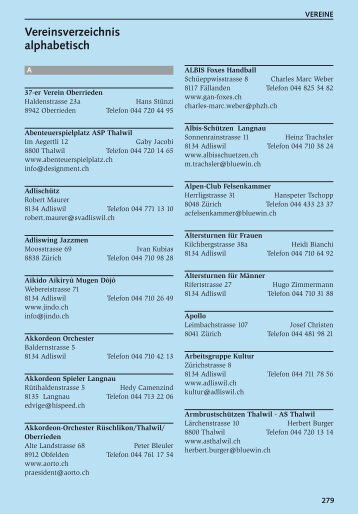 Vereinsverzeichnis alphabetisch - Orts Info