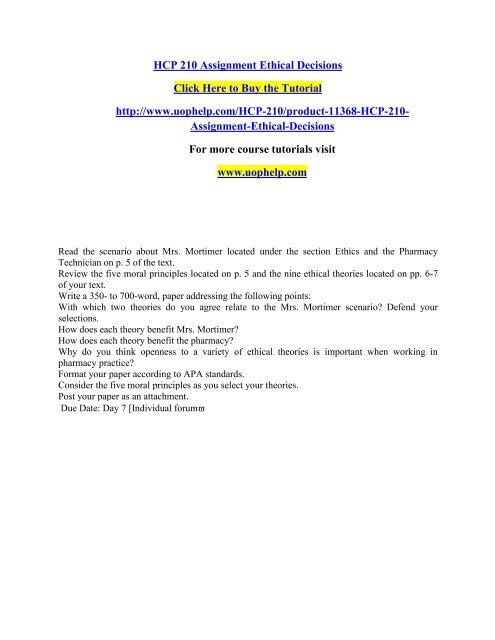 HCP 210 uop course/uophelp