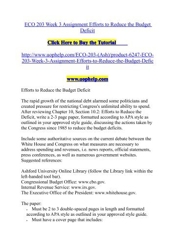 ECO 203 Week 3 Assignment Efforts to Reduce the Budget Deficit/uophelp