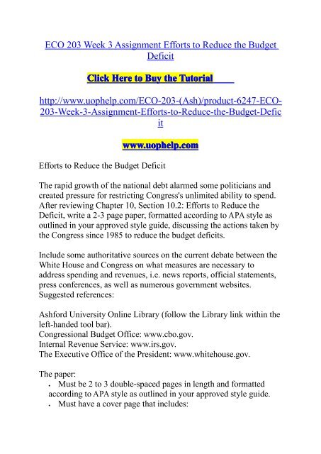 Eco 3 Week 3 Assignment Efforts To Reduce The Budget Deficit Uophelp