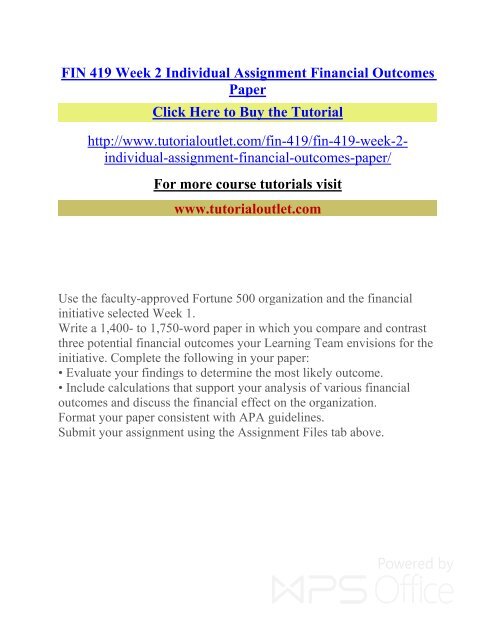  FIN 419 Week 2 Individual Assignment Financial Outcomes Paper /Tutorialoutlet